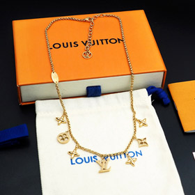 Louis Vuitton LV Adjustable Letters and Floral Gold Necklace-4073  